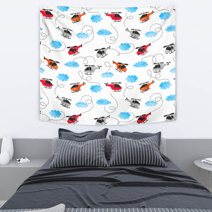 Watercolor Helicopter Cloud Pattern Wall Tapestry