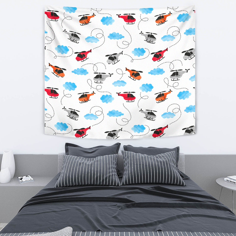 Watercolor Helicopter Cloud Pattern Wall Tapestry