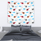 Watercolor Helicopter Cloud Pattern Wall Tapestry