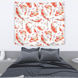 Watercolor Koi Fish Carp Fish Pattern Wall Tapestry