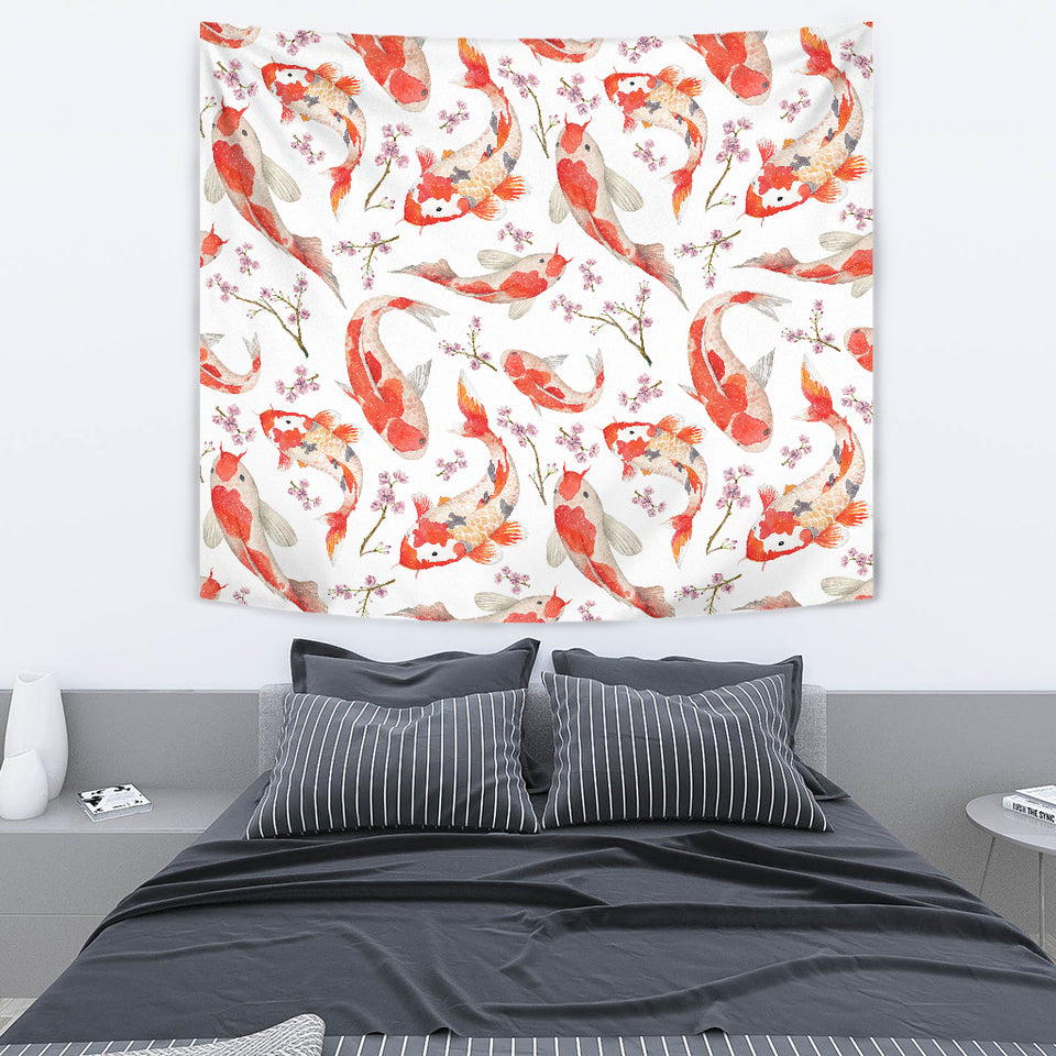 Watercolor Koi Fish Carp Fish Pattern Wall Tapestry