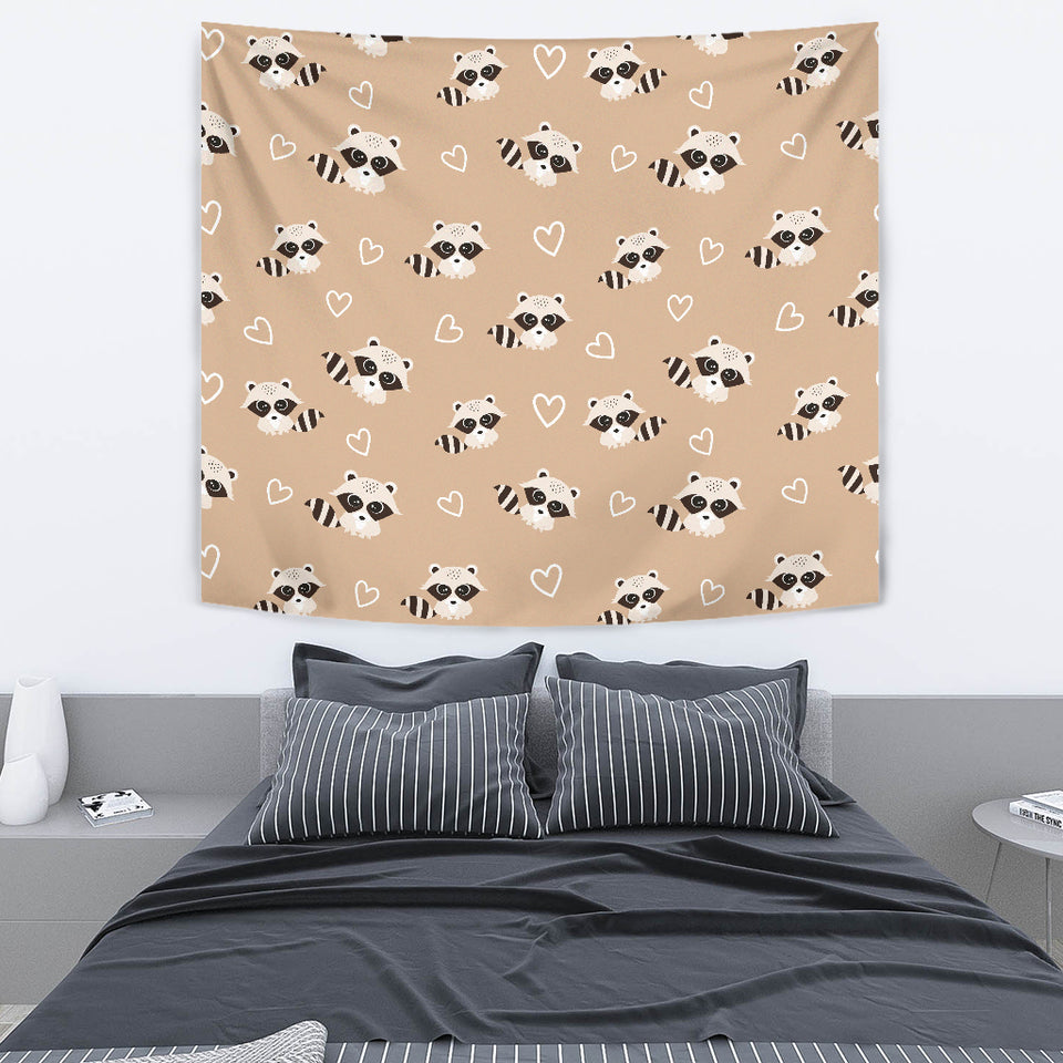 Cute Raccoon Heart Pattern Wall Tapestry