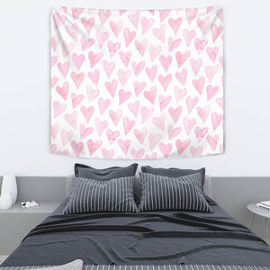 Watercolor Pink Heart Pattern Wall Tapestry