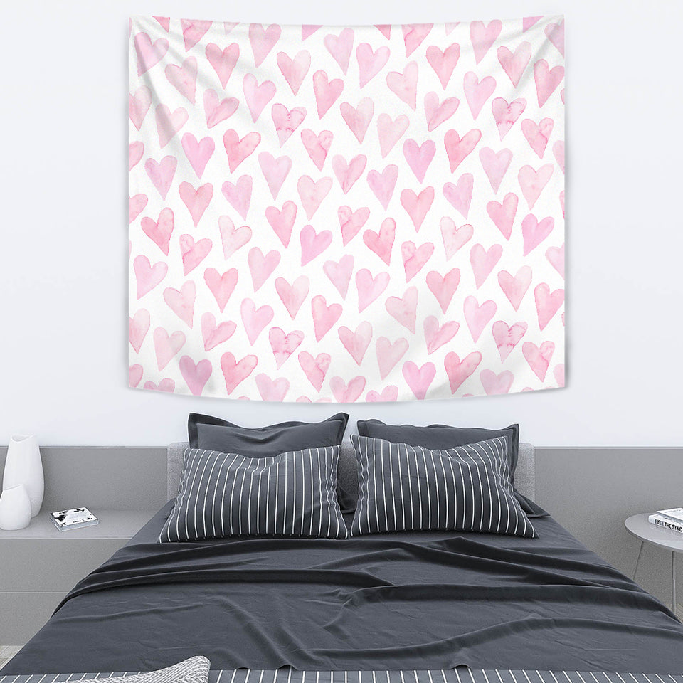 Watercolor Pink Heart Pattern Wall Tapestry
