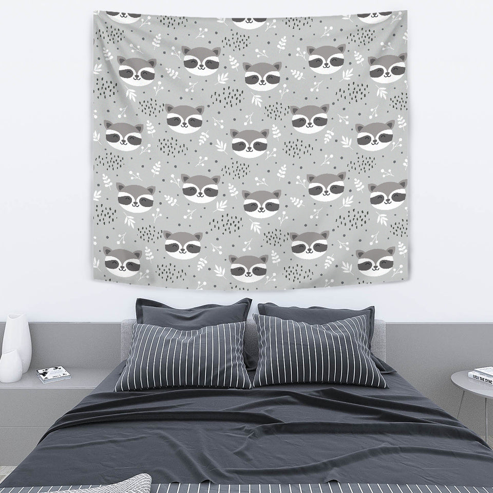 Cute Raccoons Leaves Dot Wall Tapestry