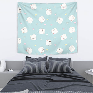 White Cute Hamsters Heart Pattern Wall Tapestry