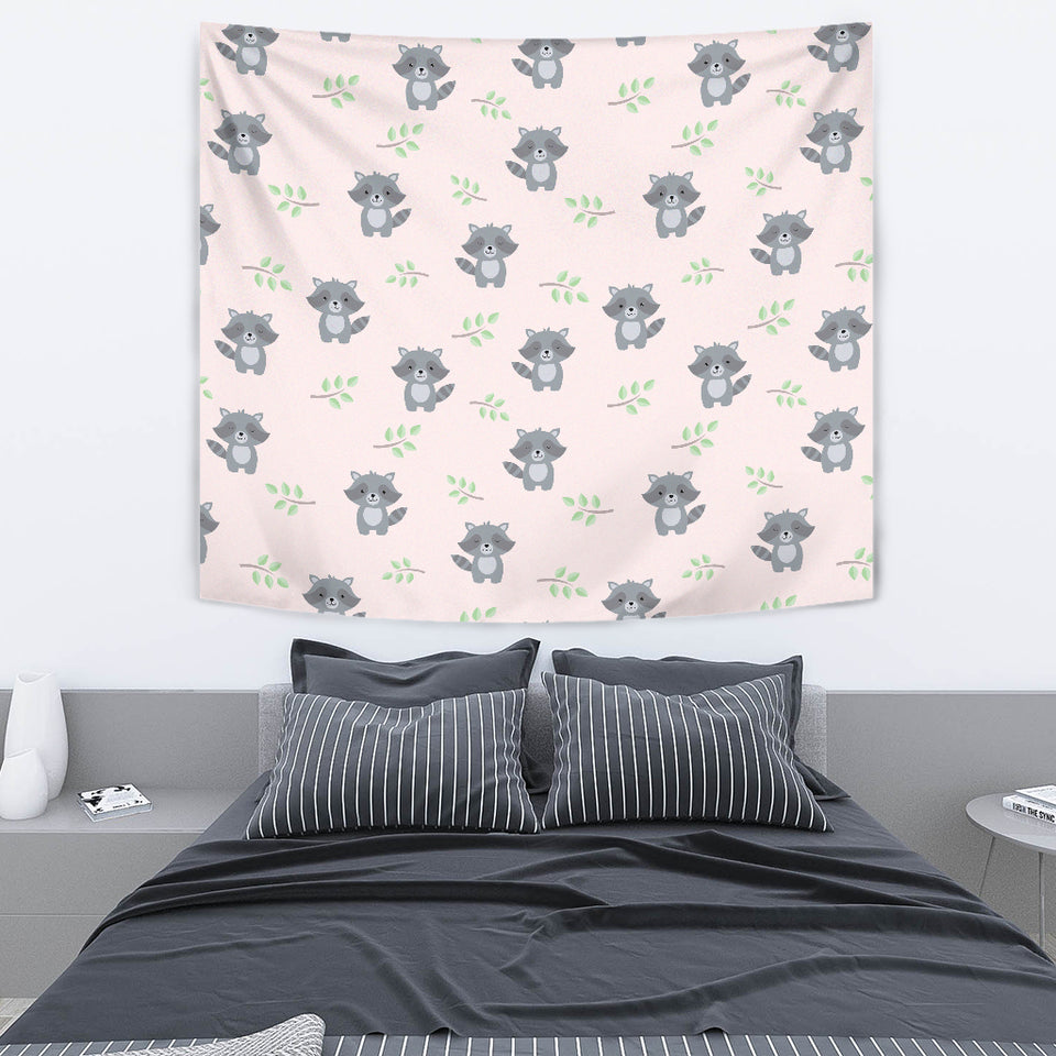 Cute Raccoons Leaves Pattern Wall Tapestry