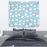 Cute Rainbow Clound Star Pattern Blue Background Wall Tapestry