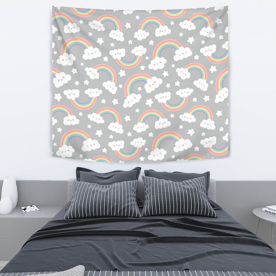 Cute Rainbow Clound Star Pattern Wall Tapestry