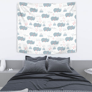Cute Rhino Heart Pattern Wall Tapestry