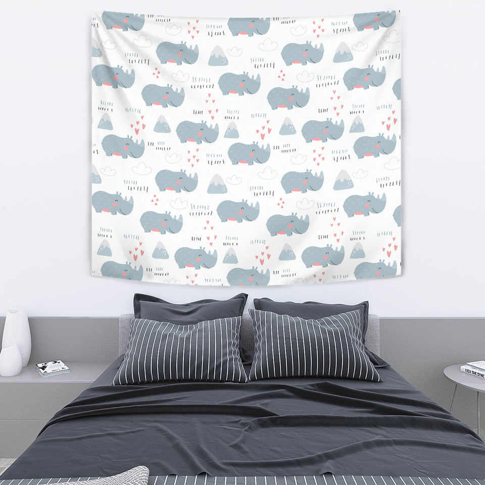 Cute Rhino Heart Pattern Wall Tapestry