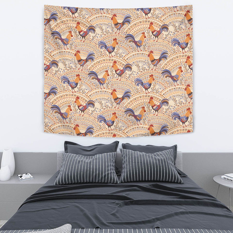 Cute Rooster Chicken Cock Floral Ornament Background Wall Tapestry