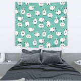 Cute Sheep Green Background Wall Tapestry