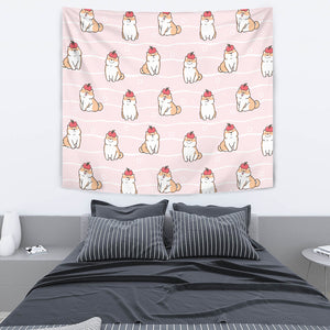 Cute Shiba Inu Dog Apple Pattern Wall Tapestry