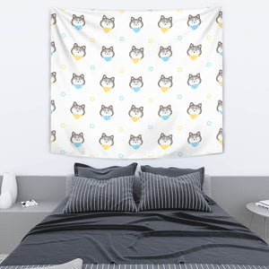 Cute Siberian Husky Pattern Wall Tapestry