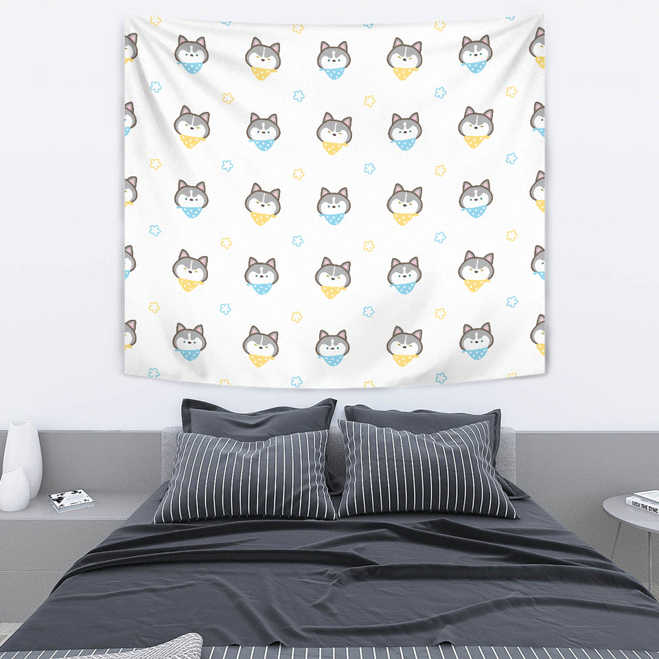Cute Siberian Husky Pattern Wall Tapestry