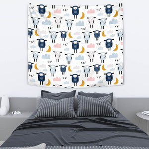 Cute Sleeping Sheep Moon Cloud Pattern Wall Tapestry