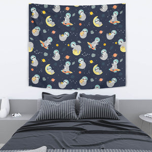 Cute Sloth Astronaut Star Planet Rocket Pattern Wall Tapestry