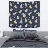 Cute Sloth Astronaut Star Planet Rocket Pattern Wall Tapestry