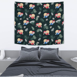 Cute Sloths Sleeping Christmas Ball Santa Hat Pattern Wall Tapestry