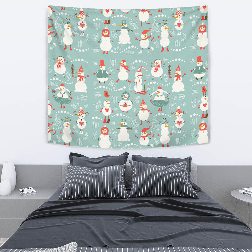 Cute Snowman Pattern Wall Tapestry