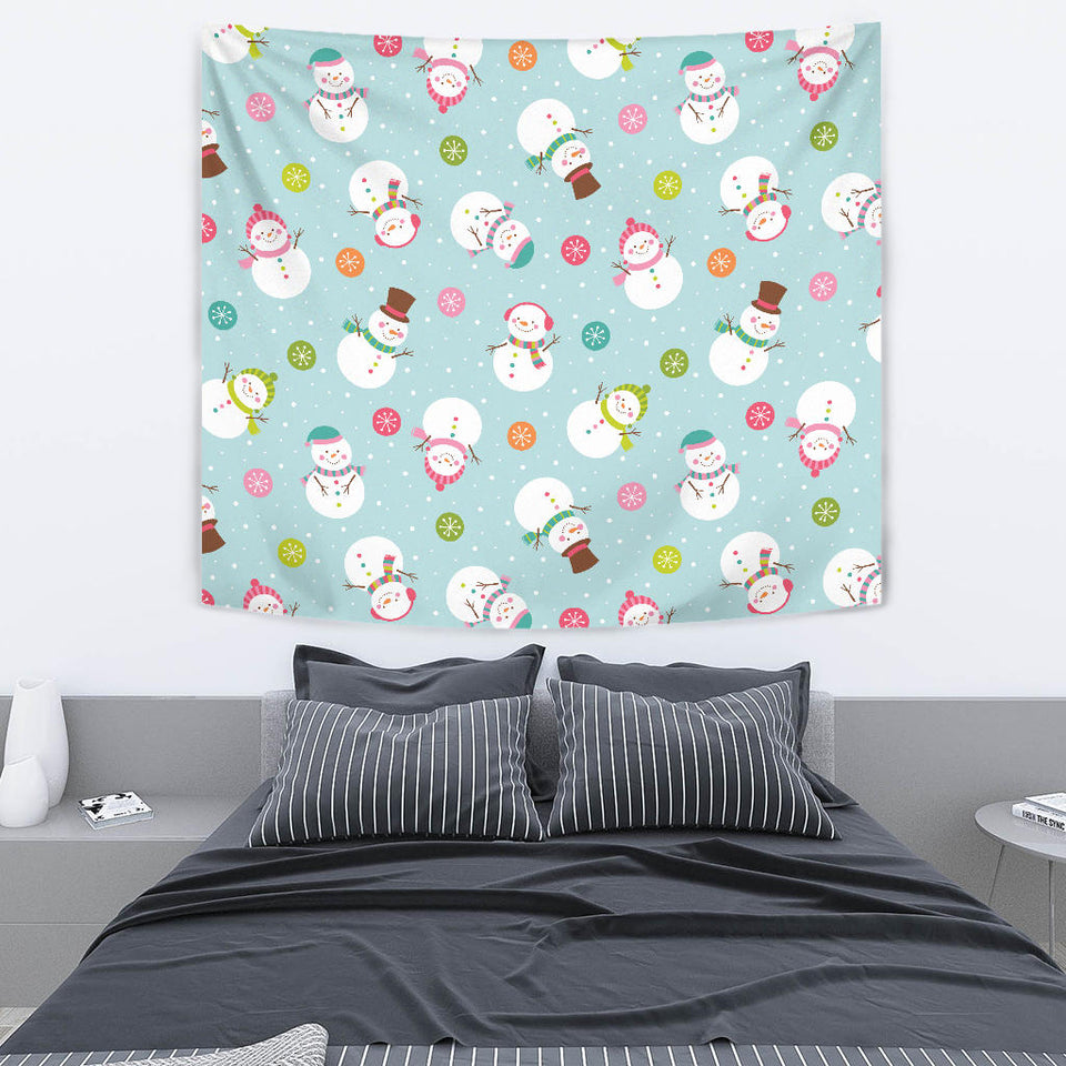 Cute Snowman Snowflake Pattern Wall Tapestry