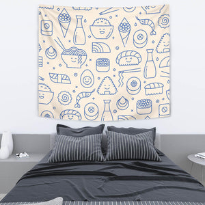 Cute Sushi Icon Pattern Wall Tapestry