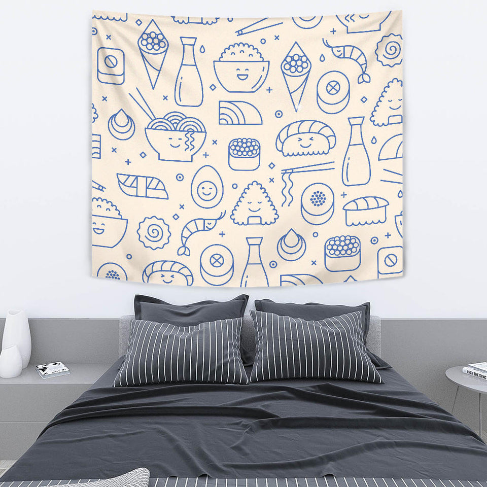 Cute Sushi Icon Pattern Wall Tapestry
