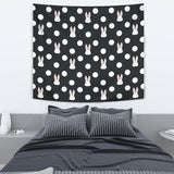 Cute White Rabbit Polka Dots Black Background Wall Tapestry