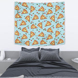 Hand Drawn Pizza Blue Background Wall Tapestry
