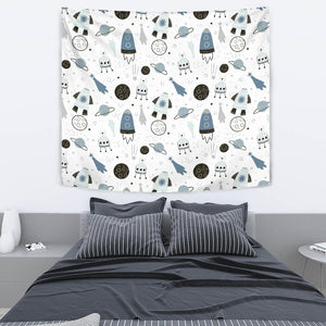 Hand Drawn Space Elements Space Rocket Star Planet Space Probe Wall Tapestry