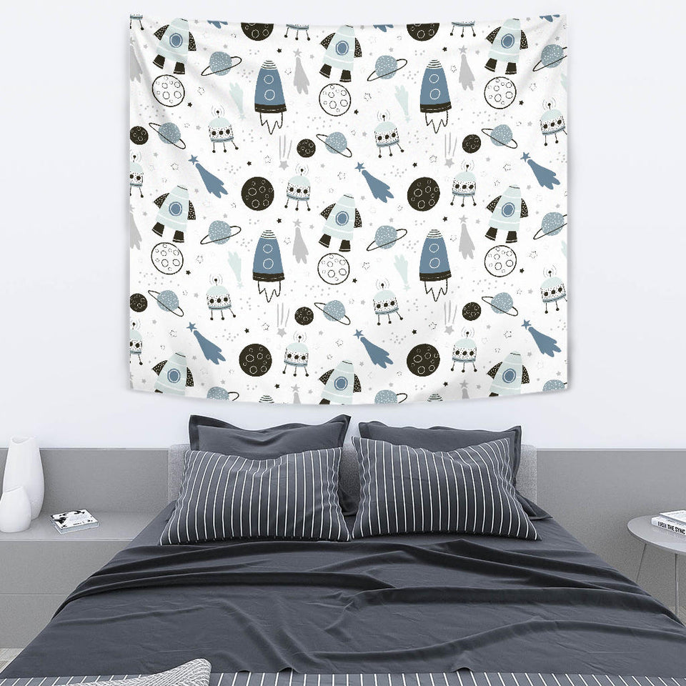 Hand Drawn Space Elements Space Rocket Star Planet Space Probe Wall Tapestry