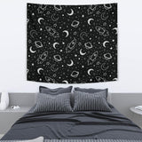 Hand Drawn Space Rocket Star Planet Wall Tapestry