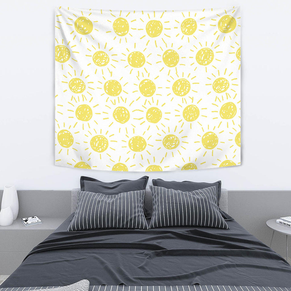 Hand Drawn Sun Pattern Wall Tapestry