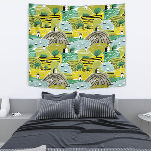 Hand Drawn Windmill Pattern Wall Tapestry