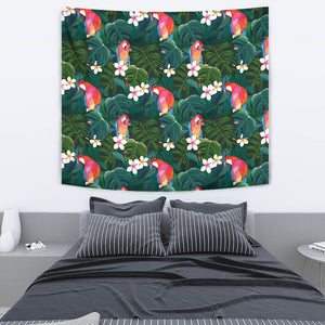 Parrot Palm Tree Leaves Flower Hibiscus Pattern Wall Tapestry