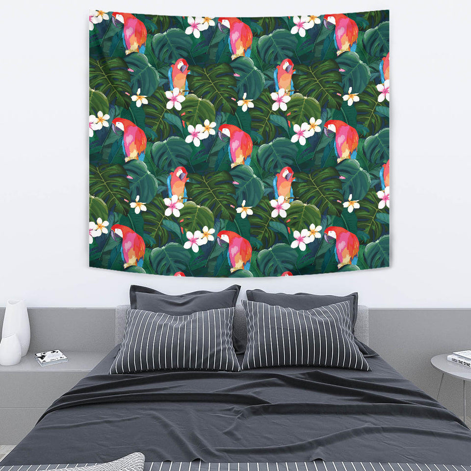 Parrot Palm Tree Leaves Flower Hibiscus Pattern Wall Tapestry