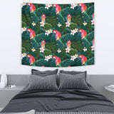 Parrot Palm Tree Leaves Flower Hibiscus Pattern Wall Tapestry