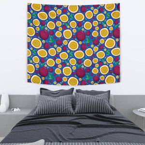 Passion Fruit Blue Background Wall Tapestry