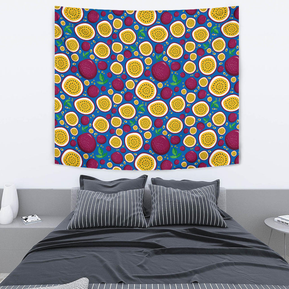 Passion Fruit Blue Background Wall Tapestry