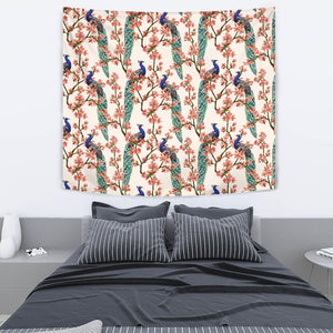 Peacock Tropical Flower Pattern Wall Tapestry