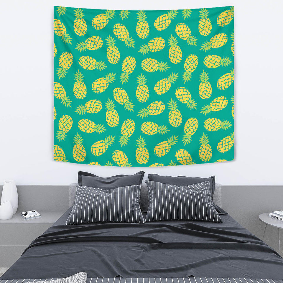 Pineapples Pattern Green Background Wall Tapestry