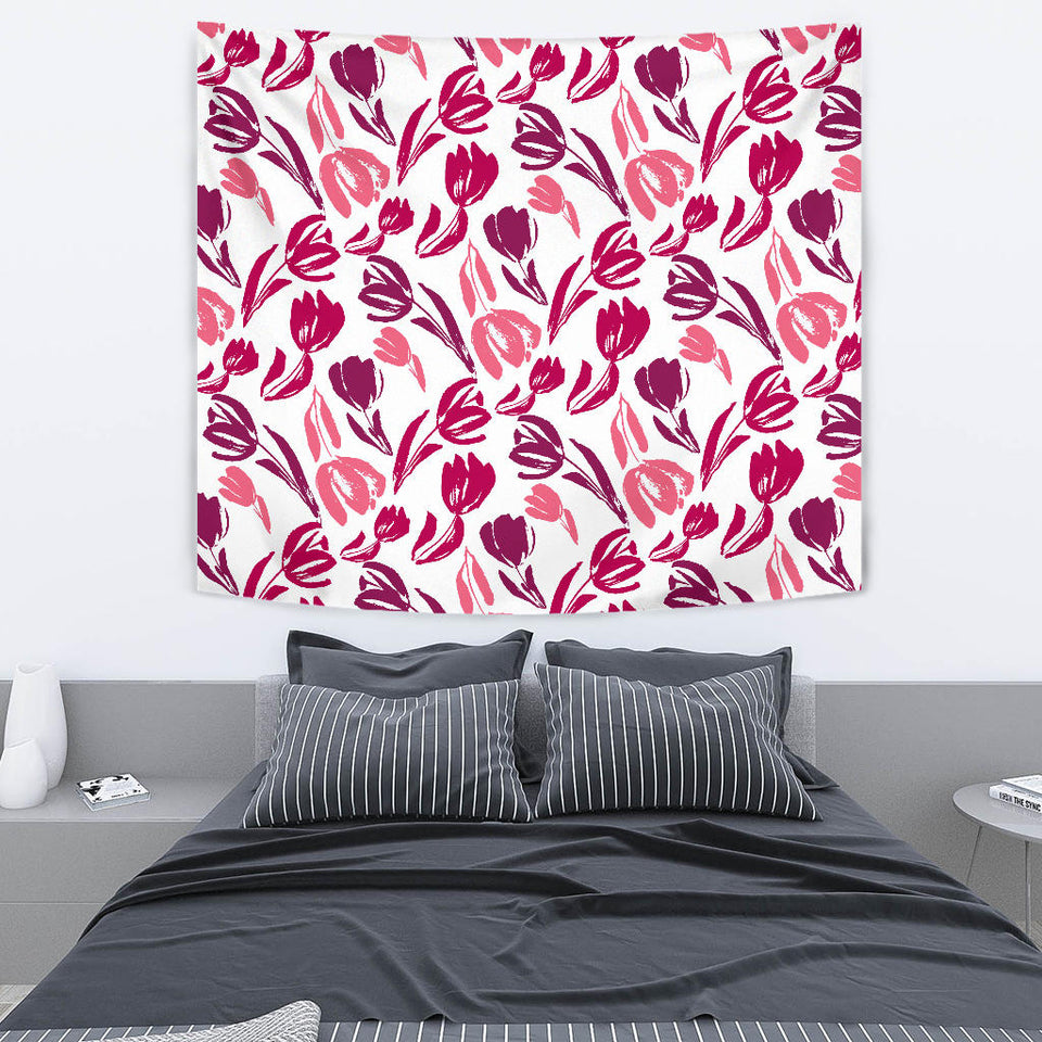 Pink Sketch Tulip Pattern Wall Tapestry