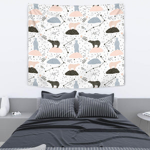 Polar Bears Star Poka Dot Pattern Wall Tapestry