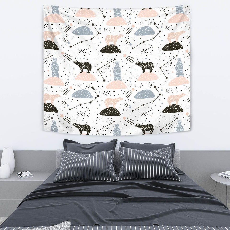 Polar Bears Star Poka Dot Pattern Wall Tapestry