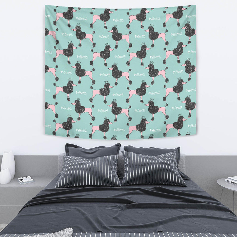 Poodle Dog Green Background Wall Tapestry