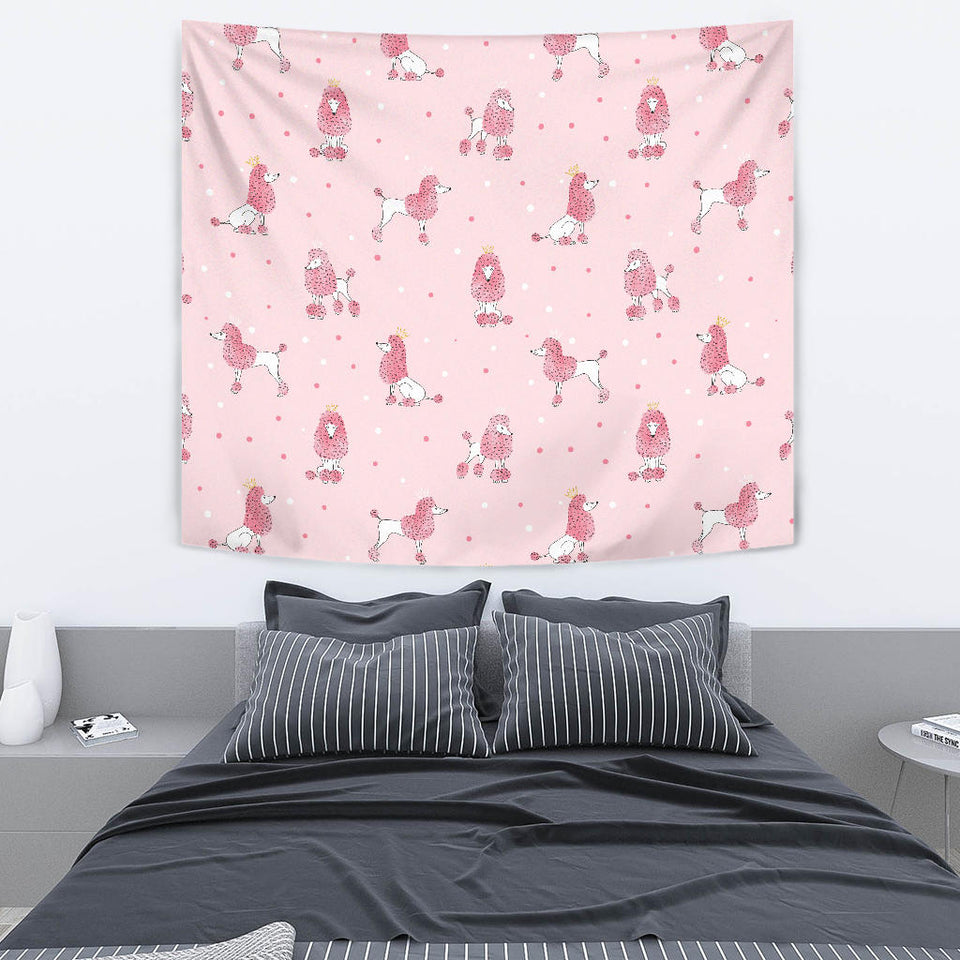 Poodle Dog Pink Color Theme Wall Tapestry