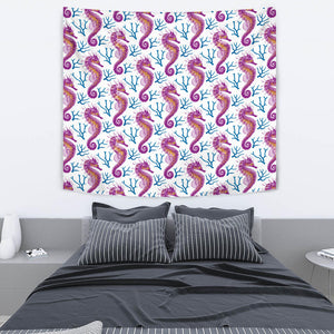 Purple Seahorse Blue Coral Pattern Wall Tapestry