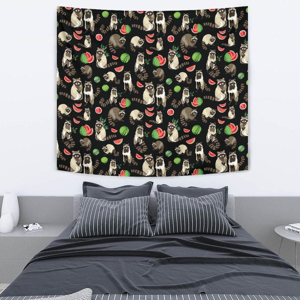 Raccoon Watermelon Pattern Wall Tapestry