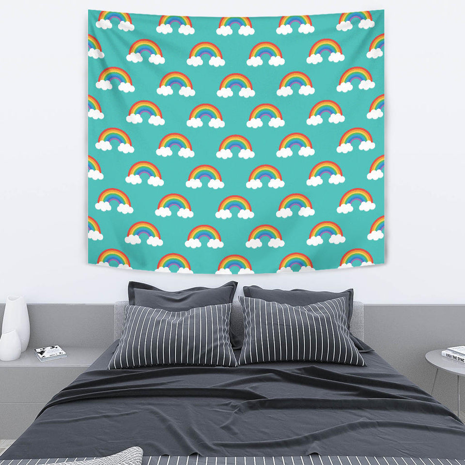 Rainbow Pattern Green Background Wall Tapestry